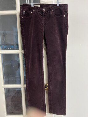 AG Adriano Goldschmied Women’s 27 The Stevie Slim Pants Maroon Corduroy Trousers